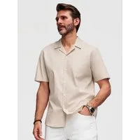 OMBRE Kurzarmhemd Herren Kurzarmhemd mit kubanischem Kragen Creme XL (kein Set, 1-tlg)