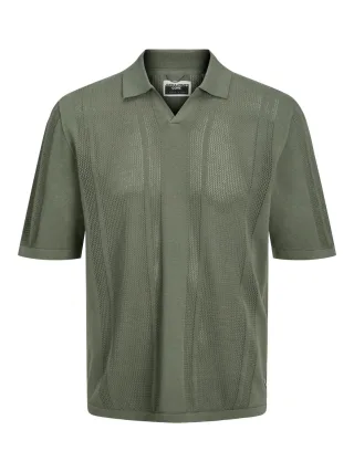 JACK&JONES - JCOAIRY KNIT SPLIT NECK POLO SS agave green - Gr. - L