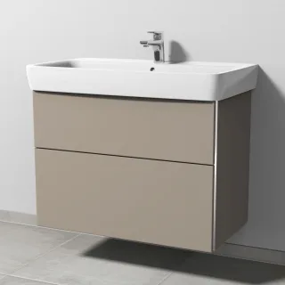 Sanipa 3way Waschtischunterbau zu Geberit Renova Plan Waschtisch mit 2 Auszügen, Sandgrau-Matt BS87967