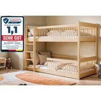 Kids Collective Kinderbett Hochbett Etagenbett 80x180, 90x190, 90x200 cm, umbaubar zu 2 Betten​ (mit abgerundeten Kanten), 80x180 cm von 3. bis 12. Lebensjahr, Natur mit 2 Matratze​n