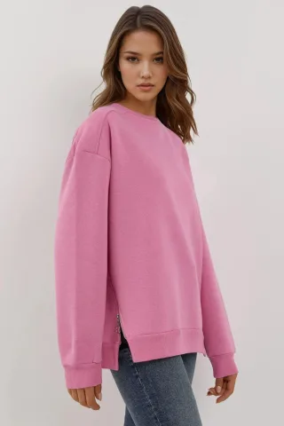 Strukturiertes Rundhals-Sweatshirt mit Reißverschlussdetails