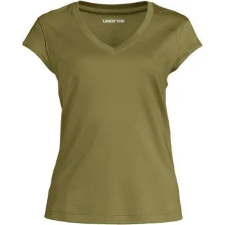 Supima-Shirt mit V-Ausschnitt und Kappärmeln für Damen, Damen, size: regular, Blau, Baumwolle, by Lands' End