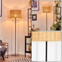 hofstein Stehlampe Stehlampe aus Metall/Bambus in Schwarz/Natur, ohne Leuchtmittel, mit rundem Schirm (40 cm) u. Fußschalter, 1 x E27, ohne Leuchtmittel
