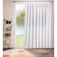 DecoHome24 Gardine Voile mit Effekt Weiß (1 St), Kräuselband, halbtransparent, Voile, Store