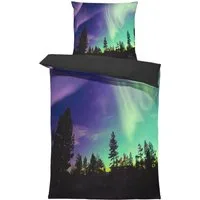 One Home Bettwäsche Polarlichter, Mikrofaser, 4 teilig, Nordlichter Wende