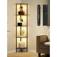 OUTON Stehlampe LED-Bücherregal im Vintage-Stil, 5 Ebenen, dimmbar, 3000K–6500K, gelb/schwarz