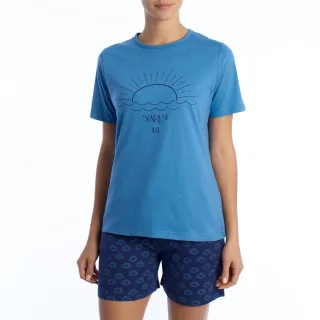 Damen-Sommerpyjama aus 100 % Baumwolle KL40000 Kurzarm-T-Shirt und Shorts, Frühlings-Sommerpyjama
