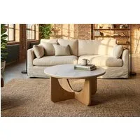 riess-ambiente Couchtisch ENSO 80cm weiß/natur - Keramik, Eiche-Design, Echtholzfurnier, rund (Einzelartikel, 1-St), Platte im Marmor-Stil & markantes Gestell - ideal für Dein Wohnzimmer