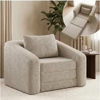 skølm Schlafsofa & Schlafsessel Fjäll mit Kissen, ohne Aufbau, vakuumverpackt, beige, Schlafsessel 119x100x70 cm, Teddy-Bouclé Relaxsessel