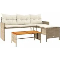 vidaXL Loungesofa Gartensofa in L-Form mit Tisch und Kissen Beige Poly Rattan