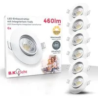 B.K.Licht LED Einbauleuchte 6er Set Einbaustrahler, Schwenkbare Spots, flache Deckenstrahler, LED fest integriert, Warmweiß, 3.000K, 480Lm, 4,9W, Kunststoff, 9 x 2,4 cm, Weiß