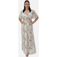 Elara Maxikleid Damen Sommerkleid mit Blumenmuster, V-Ausschnitt & Smokbund