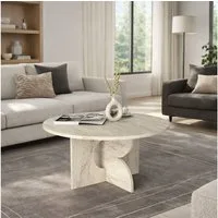 moebel17 Couchtisch moebel17 Couchtisch rund 75 cm Travertin-Optik Beige Wohnzimmertisch (Einzelmöbel, 1-St., Besteht aus 1 Couchtisch), Pflegeleichte Oberfläche, Granitoptik