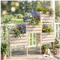 Outsunny Hochbeet Pflanzkübel aus Holz (Blumenkasten, 4 St., Pflanzkasten), für Garten, Balkon, für Garten, Balkon