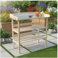 Melko Pflanztisch Gartentisch Pflanztisch Holztisch mit Ablage & Haken Gärtnertisch (Stück, 1-St., Pflanztisch), Holzstärke: 25 mm, 15 mm und 11 mm
