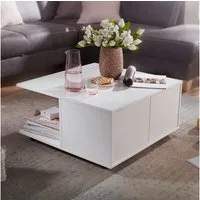 FINEBUY Couchtisch SuVa19137_1 70x70cm Wohnzimmertisch Sofatisch Tisch mit 2 Schubladen (70x70 cm Weiß mit Fächern, Sofatisch Eckig), Wohnzimmertisch mit 2 Schubladen, Tisch mit Rollen