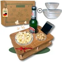 PEGSEN Tablett Couchbar Snackbox YOLO mit 2 Snackschalen Sofatablett, Multiplex Birkenholz, (Set, 3-tlg., Couchbar + 2 lebensmittelechte Glasschalen), alles steht sicher & stabil, vielseitig nutzbar, ideal für Sofa & Bett