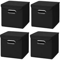 StickandShine Faltbox 4er Set mit Deckel 25x25 cm – Hellgrau, Schwarz, Weiß, Türkis, Creme