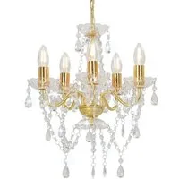 furnicato Deckenleuchte Kronleuchter mit Perlen Golden Rund 5xE14