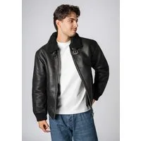 SUBLEVEL Winterjacke Herren Jacke aus Kunstleder mit Kunstfelleinsatz Kunstfellfutter und -kragen mit Schnallen