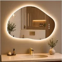 GIMBELEN Badspiegel mit Beleuchtung, Touch-Schalter, 3 Lichtfarbe Dimmbar 80x53cm (1-St), 3Lichtfarbe+Beschlagfrei+Dimmbar