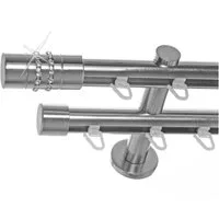 BASIT Gardinenstange Innenlauf Edelstahloptik 20mm mit Wandträgern 120 cm E80, Ø 20 mm, 2-läufig, verschraubt, Aluminium, H40 120 cm E80 Zylinder mit Kristall
