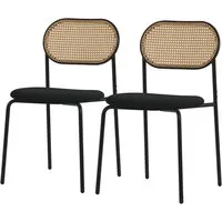 ML-DESIGN Stuhl Esszimmerstühle Rattanstuhl Polsterstühle Akzentstühle für Esszimmer (2 St), Schwarz Esstischstühle mit Rückenlehne aus Rattan 2er Set Küchenstuhl