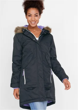 bonprix Wasserdichter Funktionsmantel, schwarz, Gr.42, Funktionale Thermo-Regenjacke aus wind- und wasserfestem Material mit verschließbaren Taschen