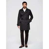 OMBRE Trenchcoat Herren Trenchcoat Slim Fit mit Gürtel Elegant Schwarz L (kein Set, 1-tlg) Regulierbarer Taillengürtel mit Schnalle, Schulterklappen