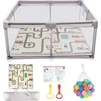 ElitVita Laufgitter Laufstall Baby mit Matte & bunten Kugeln – sicherer Spielbereich, 600D Oxford Stoff, Saugnäpfe & Stahlrahmen–Laufgitter für Kinder