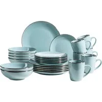 MÄSER Kombiservice Geschirr-Set, Service Metallic Rim (24-tlg), 6 Personen, Steinzeug, messingfarben schimernden Umrandung, 24 Teile, für 6 Personen