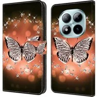 CLM-Tech Handytasche für Xiaomi Redmi Note 15 Pro+ / Plus 5G Klapphülle aus PU-Leder (Flip-Case, 1-tlg., Schmetterling Diamanten Muster), Magnetverschluss, Standfunktion und Kartenfächer