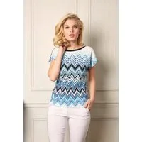 Passioni Sweater Sommer Pulli in Blau und Schwarz mit Zickzack-Druck