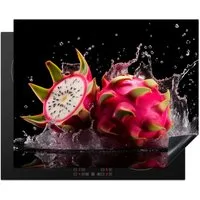MuchoWow Herd-Abdeckplatte Drachenfrucht - Schwarz - Wasser - Frucht - Frucht, Vinyl, (1 tlg), Abdeckung Induktionskochfeld Schutzmatte, Küche Deko, 65x52 cm