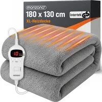monzana Heizdecke, Wärmeunterbett 180x130 cm grau 120W 10 Stufen Teddy Fleece