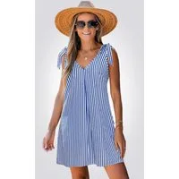 Cupshe A-Linien-Kleid Gestreiftes trägergebundenes V-Ausschnitt Kleid