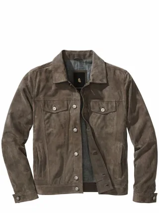 Mey & Edlich Herren Wilde Jeansjacke Grün Obermaterial: Ziegenveloursleder