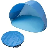 Spetebo Strandmuschel Pop Up Strandmuschel blau mit Tragetasche - 145 x 100 cm, Personen: 2 (Stück, 1 tlg., Strandmuschel), Strand Zelt selbstaufstellend mit UV 50+ Schutz