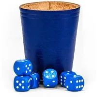 Waldfelsen Spiel – Echtleder Würfelbecher (9 cm) mit 6 Würfeln (16 mm) aus Buchenholz, Würfelspiel, Verschiedene Farben