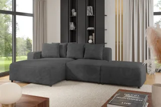 Ecksofa Designersofa MEGAN XS inkl. Hocker Stoff Poso Dunkelgrau Ottomane Links