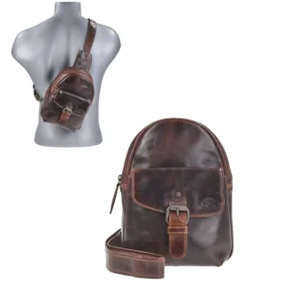 Brusttasche Leder 2 Hauptfächer teakbraun | Greenburry Rugged Slingbag Herren 15x20cm. Strukturierter Bodybag mit Kartenfächern und Handytasche.