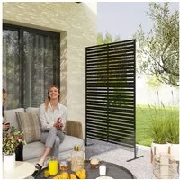 Outsunny Paravent 3-teilig 122 x 198 cm Freistehend in Lamellen (Raumteiler, 3 St., Trennwand), aus Stahl, für Garten, Balkon, Terrasse, Schwarz