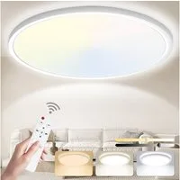 POPOLIC LED Deckenleuchte 24W 3200LM Deckenlampe Flach Dimmbar mit Fernbedienung 3000K-6500K, IP54 Ultra Dünn Schlafzimmer Lampe für Wohnzimmer Küche Badezimmer