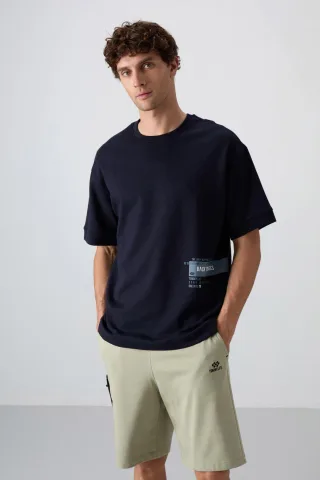 Übergroßes Baumwollmischung Rundhals-T-Shirt