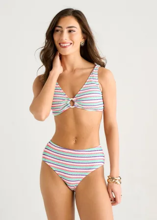 Bikini-Oberteil mit verschiedenen Texturen und bunten Streifen