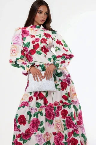 Blumen-Midi-Kleid mit Rundhalsausschnitt