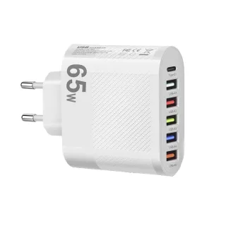 LYK-881 65W 6-PortUSB Charger 5USB-A+Type-C ast Charging Wall Charger Adapter EU Plug US Plug for iPhone 12 13 14 14 P