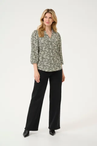 Langarm-Bluse Regular fit Black/White Flower Print floral