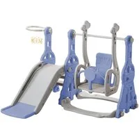 FUROKOY Rutsche Kinderrutsche Indoor und Outdoor Gartenrutsche, (Packung, 1-tlg., Freistehende Rutsche), Blau,4-in-1 mit Schaukel, Klettergerüst, Spielplatz für Kleinkinder
