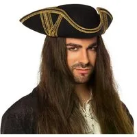 Boland Piraten-Kostüm Piratenhut Royal Fortune schwarz edler Dreispitz für Piraten 59 cm, Detailreiche goldene Zierborten für einen edlen Look